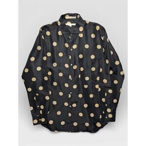 Vintage Perry Ellis 100% Silk Black Button Up Shirt Clock Print 80s